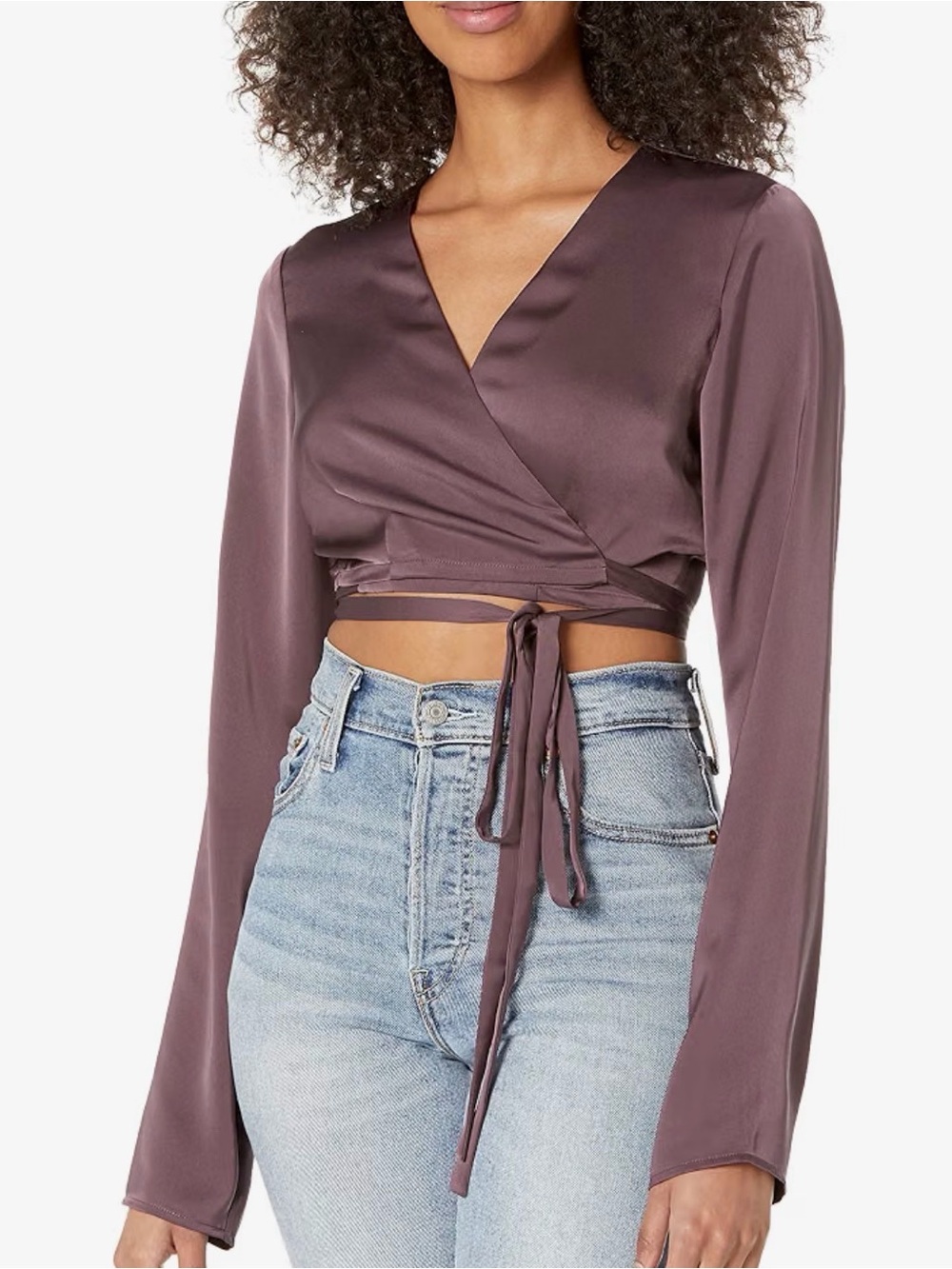 Women's Wrap Crop Top - Mauve Satin Tie Front
